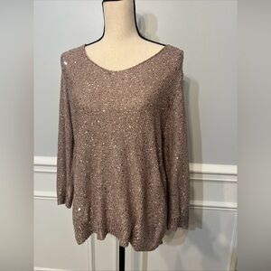 Jennifer Lopez Rose Gold Sequined Knot Tie Open Back Sweater High-Low Hem XL